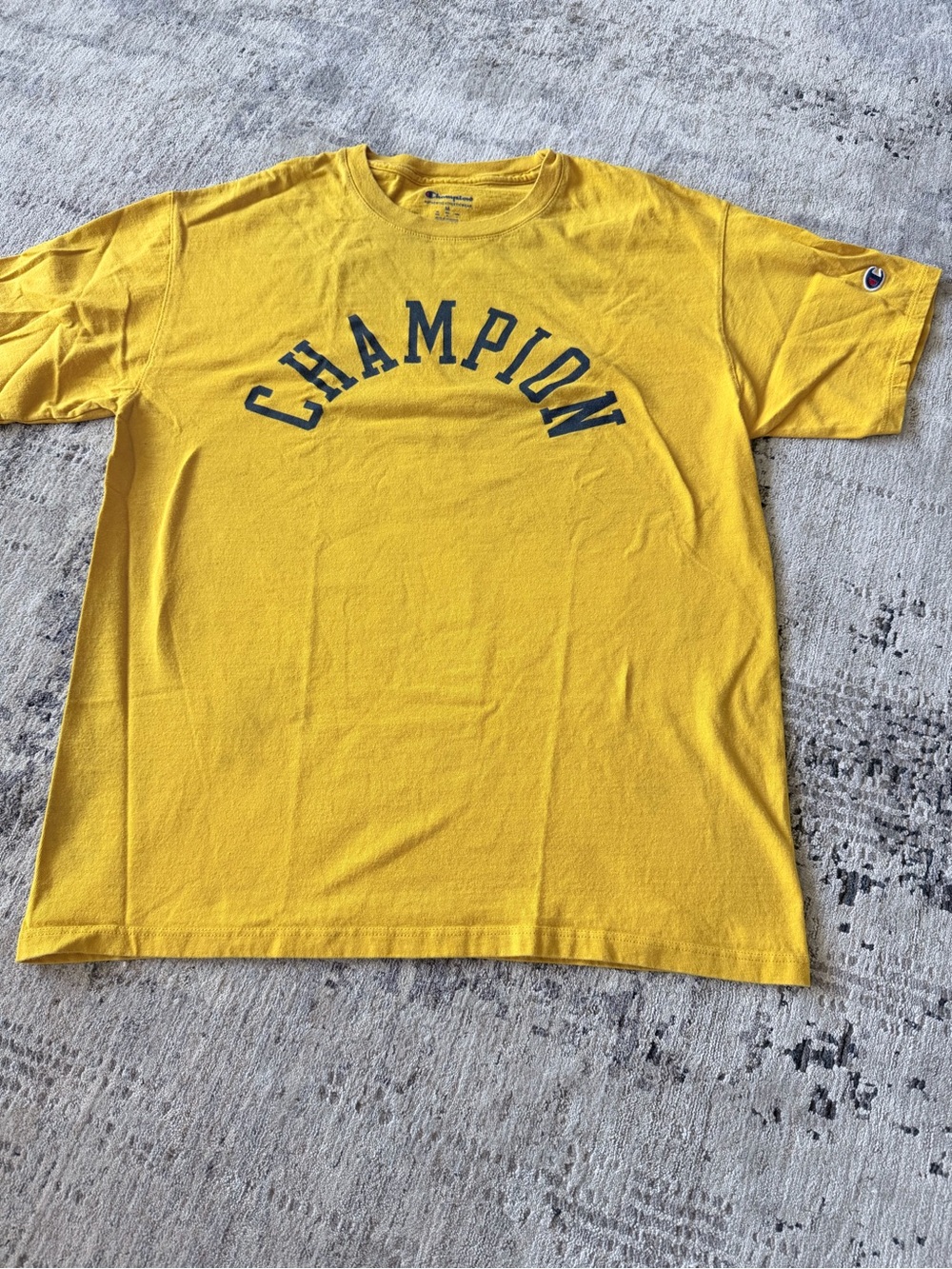 Champion Yellow Short Sleeve Tee with Navy Arch Logo